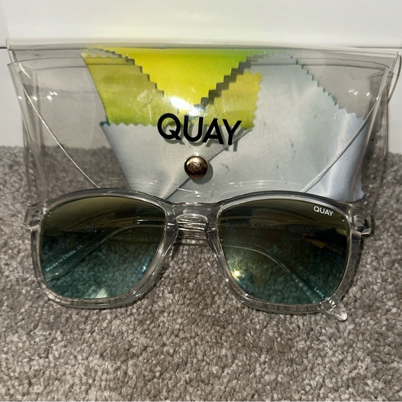 Quay Australia Transparent Frame Sunglasses with Teal Lenses